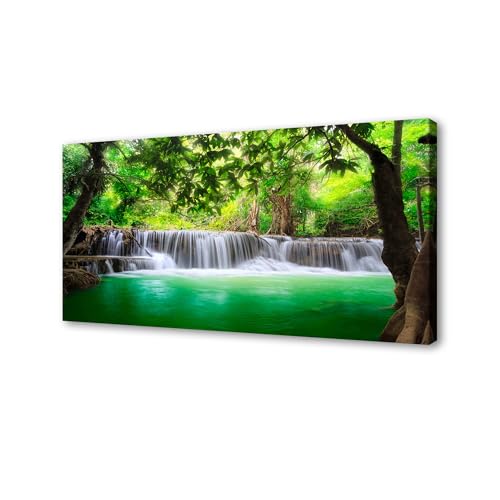 Cao Gen Decor Art-S01498 1 Panels all Art Tropical Beautiful Waterfall Prints Light Green Forest Natural Landscape Picture Canvas Paintings Creek Scenery Spring for Home Wall Decor Artwork - color: waterfall-A, size: 71L" x 36W"