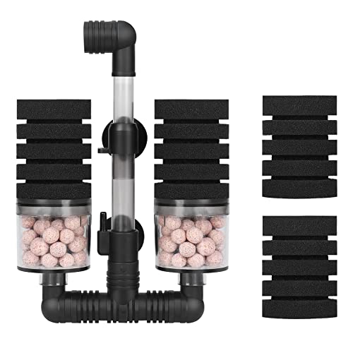 AQUANEAT Aquarium Air Powered Sponge Filter with Ceramic Media Balls, for Betta Fry Shrimp Fish Tank, with 2 Spare Sponges, Small - size: Small