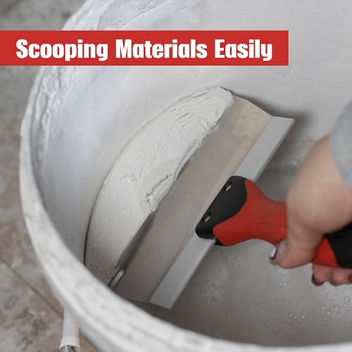Fishark 6.5" Curved Bucket Scoop for Drywall & Plaster - Professional Rustproof Stainless Steel Scooping Tool with Contoured Blade & Soft-Grip Handle, Multipurpose Scraper for Paint, Mortar, Spackling