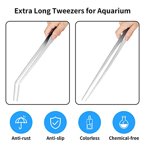 2PCS Long Tweezers, 15 inch Curved Aquascaping Tools, Stainless Steel Feeding Tongs Aquascape Tools, Aquarium Tweezers for Aquarium Reptile, Plant, Snakes, Lizards, Coral Feeder