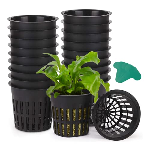 GROWNEER 25Pcs 4inch Net Pots, Heavy Duty Hydroponic Cups Mesh Pots with Plant Labels, Slotted Design for Indoor or Outdoor Growing - size: 4 Inches, style: 25 PCS