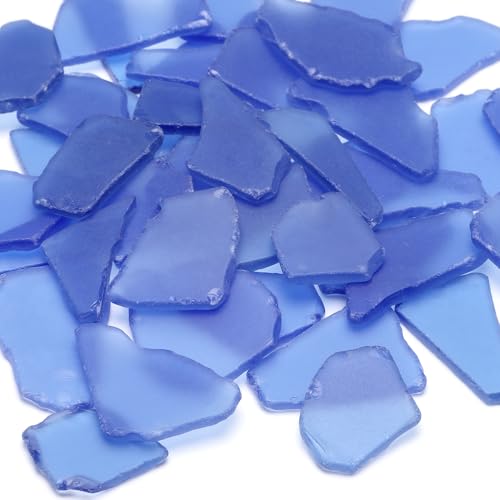 SUREAM Deep Blue Sea Glass, 13oz Frosted Seaglass Pieces, Seaglass Artwork for Beach Party Home Weddings Decor and DIY Art Craft Supplies - color: Deep Blue