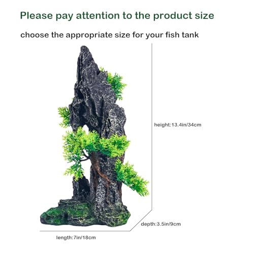 Large Fish Tank Decorations - Mountain View Aquarium Ornament with Tree House Cave Bridge,Mountain E - color: E