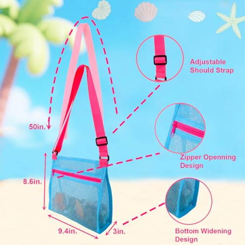 MUYIZI Sand Sifter Shovel with Mesh Beach Bag, Detachable Shell Scooper for Beach,Sand Scoop for Shell Collecting, Shark Teeth Sifter Dipper, Beach Toys for Kids & Adults(Bright Pink+Blue) - color: Bright Pink+blue