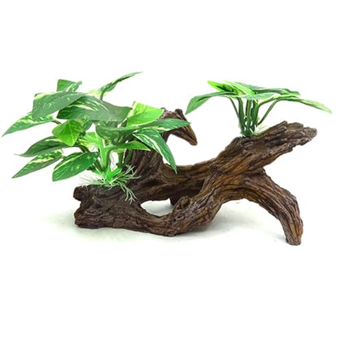 alfyng Resin Driftwood Fish Tank Decorations Trunk Cave Aquarium Decor Ornaments Simulation Plants Betta Silk Leaf Tank Accessories Goldfish Bowl Décor (A) - color: A