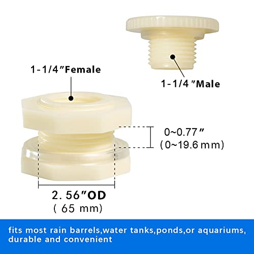 Quickun 1-1/4" ABS Bulkhead Water Tank Connector Adapter Fitting Thru-Bulk Pipe Fitting (Pack of 2) - size: 1.25 Inch, style: Set of 2