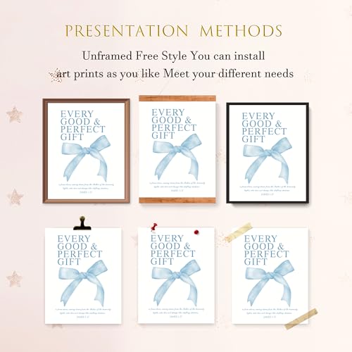 LARTSFRO Coquette Blue Bow Wall Art Decor Posters, Baby Blue Bow Room Bedroom Bathroom Dorm Wall Art Decor Aesthetic for College Teen Girls Gifts, Inspirational Bible Verses Bow Wall Decor, 10x8 Inch Set of 4 Pcs Bow Pictures (UNFRAMED) - color: baby blue