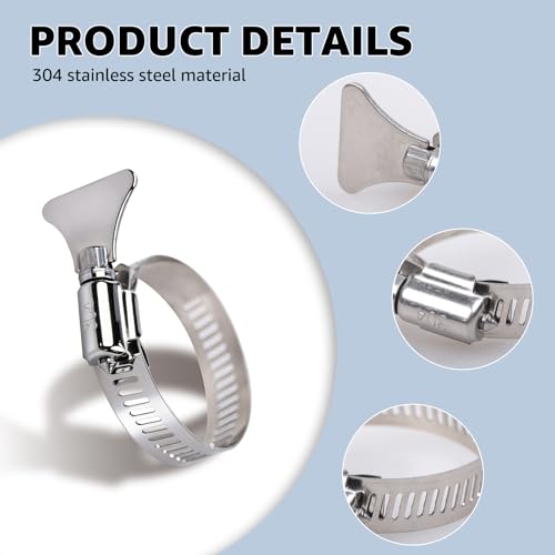 6-Pack Metallic Hose Clamps Pool Clamps 1-1/4 Inch Stainless Steel Adjustable Thumb Screw Metallic Clamps Fits For Filter Pump Hose Joints PVC Tubing Fixing