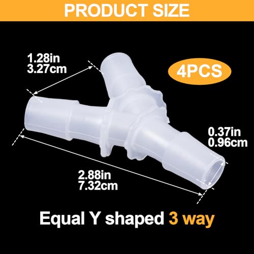 PAGOW 4 Pcs Plastic Hose Splitter, Y Shaped 3 Way plastic Tubing Joint Splicer for Oxygen Tubing Pipe Household Fuel Gas Liquid Air (1/2'') - size: 1/2" (4 Pcs)