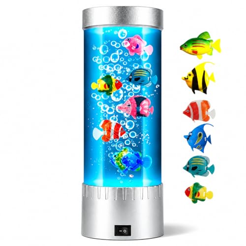 Jellyfish Lamp with RGB Color Changing LED Lights, Bubble Fish Tank Lamp with Swimming Artificial Fish, Sensory Night Light for Bedroom, Gaming Room & Desk Decor, Relaxing Gift for Kids & Adults