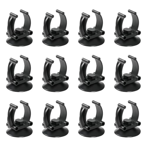 AQUANEAT 12 Pack Aquarium Suction Cups with Clip Black,for 1.1" Aquarium Heater and Submersible Light, Tubing Hose, Plant Fish Tank - size: 1.1inch