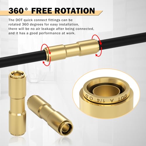 CheeMuii 6 PCS 1/4 Brass DOT Air Line Fitting Straight Union Quick Connect Fittings 1/4 Air Hose DOT Air Fittings for Semi Truck Trailers Industry Air System - size: 1/4IN-6PCS