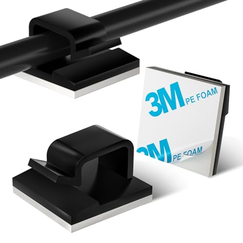 100PCS Cable Clips, Adhesive Wire Clips Strong Cord Clips Wire Holders, Cable Management Clips for Desk, Wall, Car, TV, Ethernet Cable (Black, Small) - color: Black, size: Small