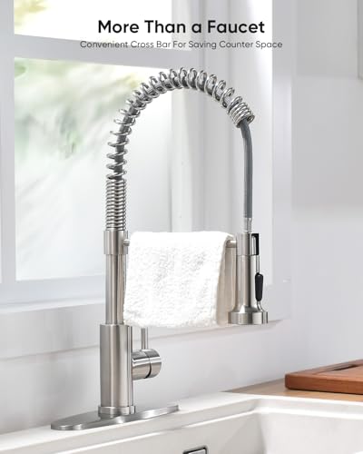 Kitchen Faucets, Brushed Nickel Kitchen Sink Faucet with Pull Down Sprayer Single Handle with Deck Plate Stainless Steel, Suitable for Farmhouse Camper Laundry Rv Bar - OWOFAN 9009SN - color: A - Brushed Nickel