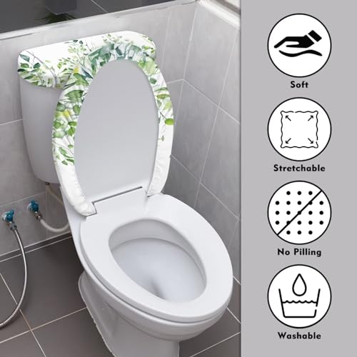 Toilet Lid Tank Protector Covers Set of 2, Washable Reusable Toilet lid Cover Stretch Toilet Tank Lid Cover Accessories Fits Most Standard Tanks & Lids, Leaf Green White - color: Leaf Green White