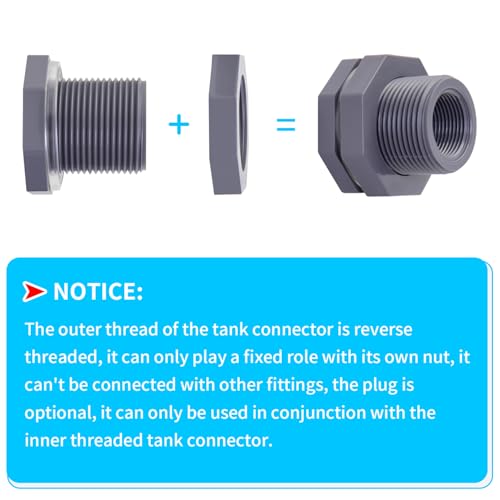ChillWaves PVC Bulkhead Fitting 1" Double Thread Connector Adapter for Water Tank, Aquariums, Rain barrels(8-PACK) - size: 1 Inch, style: Bulkhead Fitting