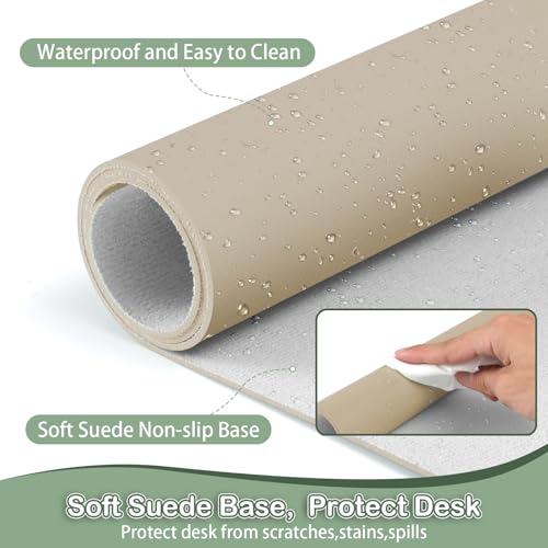 Boutilon Leather Desk Pad Protector,Non-Slip Mouse Pad,Laptop Desk Pad,Office Mouse Mat,Waterproof Leather Desk Blotter,Desk Writing Pad for Office and Home (S-Beige,24"x 14") - color: Beige, size: S 24" x 14"