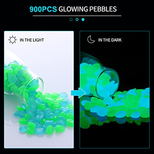 900pcs Glow in The Dark Rocks Outdoor Decorations Stones Small Luminous Pebbles Indoor/Outdoor Decor for Garden Fish Tank Aquarium Planter Walkway - Green & Blue - color: Blue & Green