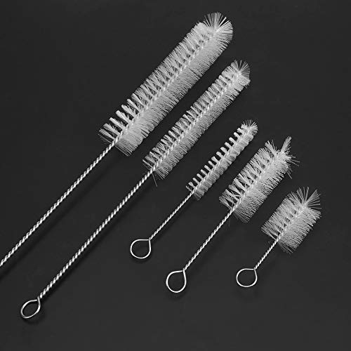 FDIT 5 Pcs Stainless Steel White Aquarium Cleaning Brush,Fish Tube Washing Brush Cleaner Clean Tool Set