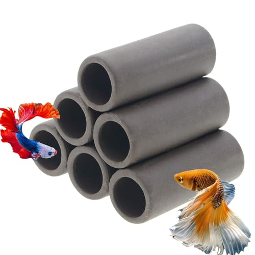 Saim Ceramic Shrimp Shelter Fish Breeding Cave Spawning Tube Ornament Hiding Cave Aquarium Decorations with 3 Fish Decorations for Fish Tank Aquarium (6 Hole Shape)