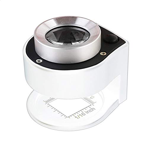 30X Loupe Magnifier with 6 Light,Desktop Portable Metal Magnifier Folding Scale Sewing Magnifing Glass for Textile Optical Jewelry Tool Coins Currency (White) - color: White