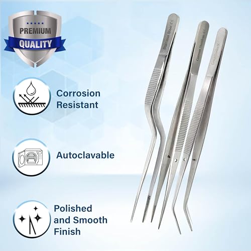Lab Tweezers High Precision Forceps, 6" (15.2 cm), Fine Strong Point tweezers, Stainless Steel (6" Set of 3pcs) - size: 6" Set of 3pcs