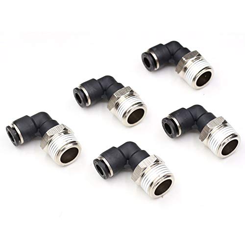 CEKER 1/4 Elbow Male Airlines Push Fittings 90 Degree Push to Connect Fittings Air Fittings, PL 3/8" Tubing Od x 1/4" Npt Thread Pneumatic Push In Connectors Quick Connect Tube Fittings 5Packs