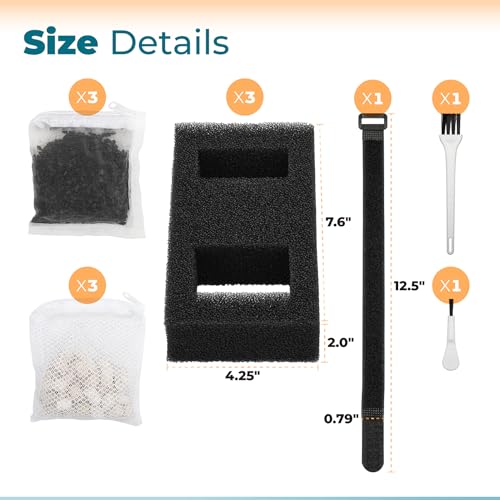 ANTOBLE Aquarium Filter Media, 3 Set Foam Filter Block A1376 Carbon Refills Ceramic Rings Compatible with Fluval Flex EVO SPEC Betta Desktop Aquarium Series (Includes 2 Brushes)