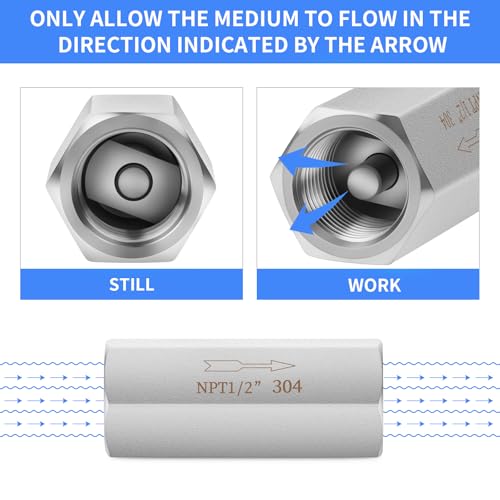 ChillWaves 304 Stainless Steel In-Line Siamese Check Valve 1/2" NPT Female Thread, One-Way Non-return Check Valve for Backflow Prevention(1-PACK) - size: 1/2" FNPT, style: Siamese Check Valve