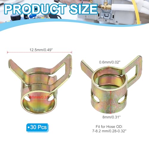 PATIKIL Spring Band Hose Pipe Clamps for 8-9.2 mm OD Hose, 30 Pack Silicone Vacuum Constant Tension Band Clips for Fuel Line Silicone Air Hose Tube Water Pipe, Gold - size: 8-9.2 mm