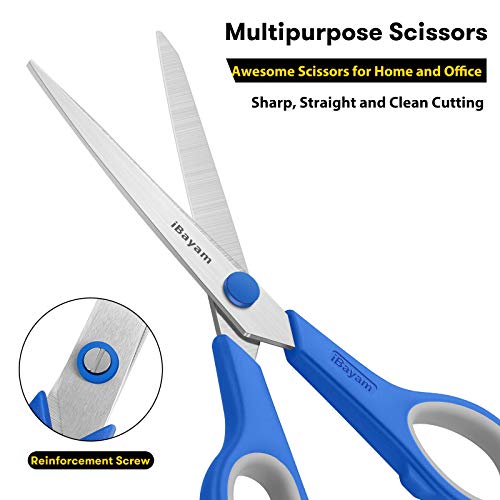 Scissors, iBayam 8" All Purpose Scissors Bulk 3-Pack, Ultra Sharp 2.5mm Thick Blade Shears Comfort-Grip for Office Desk Accessories Sewing Fabric Home Craft School Supplies, Right/Left Handed - color: Red, Black, Blue, size: 3-Pack