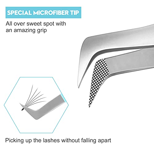 Ms.Queen Volume Lash Tweezers, Fiber Grip L-Angled Tips Boot Tweezers for Mega Volume Eyelash Extensions, Blue - style: Boot Tweezers