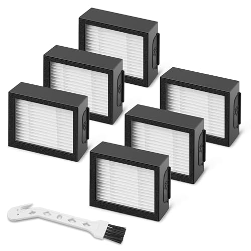 Filter Replacement for Roomba E I & J Series i7 i7+/plus i3 i3+ E5 E6 E7 i4 i6 i6+ i8 i8+ Vacuum Cleaners Parts, 6 Pack 4639161 High Efficiency Filters + 1 Cleaning Brush