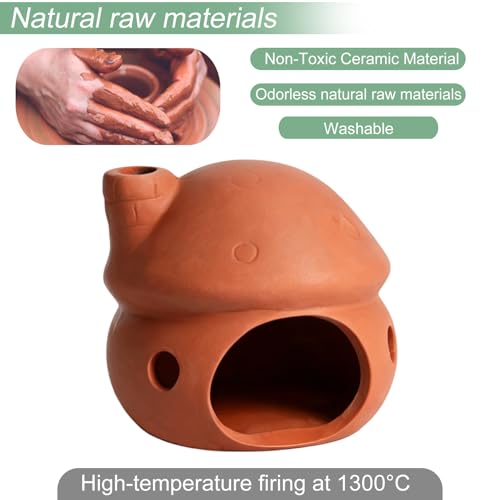Saim Ceramic Mushroom Cottage Aquarium Decor – No-Paint Betta Cave & Toad House, Axolotl Hide & Shrimp Hideout, Pleco Breeding Cave with Betta Leaf Pad for Freshwater/Saltwater Tank - color: Natural Color & Leaf