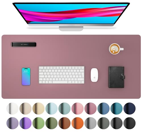 Leather Desk Pad Protector,Mouse Pad,Office Desk Mat,Non-Slip PU Leather Desk Blotter,Laptop Desk Pad,Waterproof Desk Writing Pad for Office and Home (Dark Pink,23.6" x 13.7") - color: Purple, size: 23.6" x 13.7"