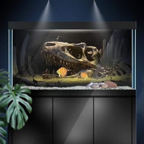 Aquarium Background Stickers - Dinosaur, Skull, Teeth - Fish Tank Reptile Terrarium Decor Poster (60 x 30 cm / (23.6 x 11.8 inches)) - size: 60 x 30 cm / (23.6 x 11.8 inches)