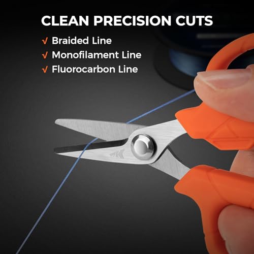 KastKing Paradox 4.5-Inch Fishing Scissors, Stainless Steel Precision Fishing Line Cutters With Non-Slip Grip, Protective Sheath, and Neck Lanyard, Small Scissors for Braided Fishing Line - style: A: 4.5" Braid Scissors