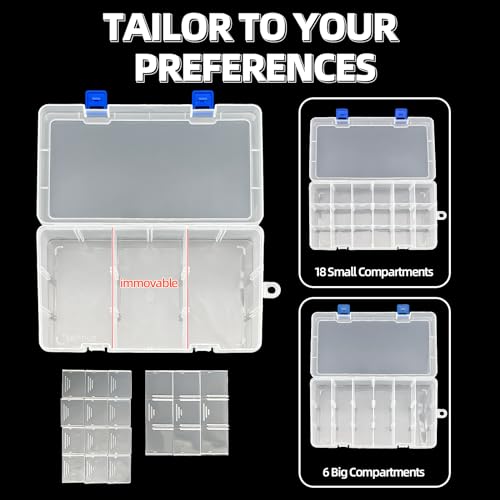 DUOFIRE Plastic Organizer Container Storage Box Adjustable Divider Removable Grid Compartment for Jewelry Beads Earring Tool Fishing Hook Small Accessories(18 grids, White X 2) - color: White, size: 18Grid-2pcs