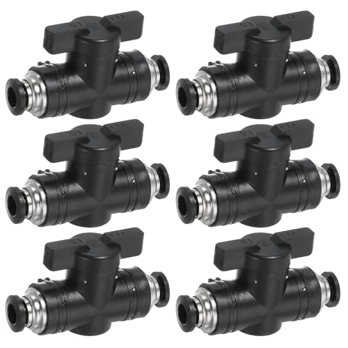 PATIKIL 6mm (1/4") Push to Connect Fittings Ball Valve, 6 Pcs 0-60 Degree BUC Air Flow Control Valve Quick Straight Connectors Air Hose Fitting for Pneumatic System Pipeline, Black - size: 6mm (1/4")