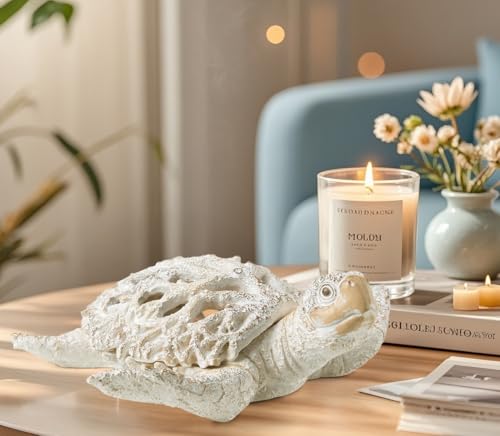 VVGIFTS Ocean Decor White Sea Turtle Coral Reef Home Office Decor Sculpture Beach Coastal Tabletop Shelf Collection (White) - color: Grey and White