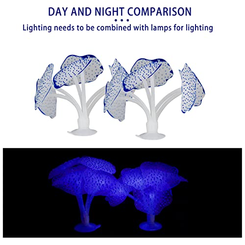 WishLotus Aquarium Coral Decoration, 2 Pack Soft Silicone Fish Tank Glow Decor with Suction Cups Simulated Plant Decoration Fluorescent Effect for Aquarium/Fish Tank Landscape Ornament (Blue)