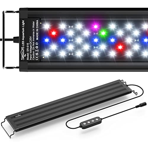 SEAOURA Led Aquarium Light for Plants-Full Spectrum Fish Tank Light with Timer Auto On/Off, 18-24 Inch, Adjustable Brightness, White Blue Red Green Pink LEDs with Extendable Brackets for Freshwater - size: for 18-24 inch tank