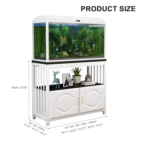 30 Gallon Fish Tank Stand, Wooden Aquarium Stands, with Shelves and Storage Cabinet for Fish Tank Accessories Storage, Turtle Terrarium Stand Rac White shelves + blackboard + white cabinet 50x40x70cm - color: White shelves + blackboard + white cabinet, si