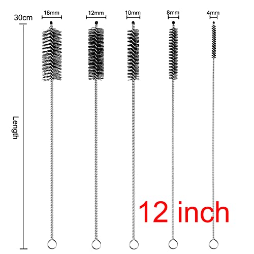 Straw Cleaner Brush Extra Long 12 inch, 10 PCS Straw Cleaner Brush Bristles Diameter (4+8+10+12+16mm) for Cleaning Straws, Pipe, Sippy Cup and Bottle