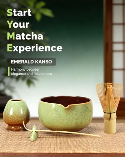 Maestri House Matcha Whisk Set, 7-Pc Complete Matcha Kit with Spouted Ceramic Bowl, Bamboo Whisk and Holder, Scoop, Spoon Rest & Sifter, Tea Cloth – Ideal Gift for Matcha Lovers (Verdant Abyss) - color: Verdant Abyss