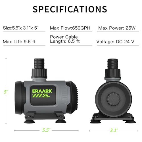 ERAARK 650GPH Submersible Water Pump 25W Ultra Quiet Small Fountain Pump with control box can control the water flow and adjust the flow rate for Aquariums, Fish Tank, Pond, Hydroponics (Black)