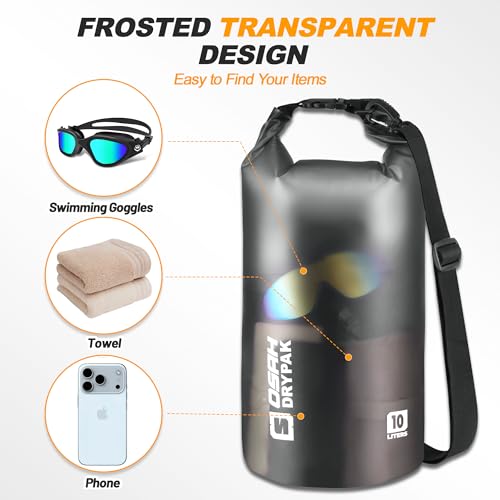 Waterproof Dry Bag, 5L/10L/20L/30L/40L Roll Top Lightweight Storage Backpack with Phone Case for Women & Men, Floating Waterproof Sack for Travel, Swimming, Kayaking, Paddle Board, Camping & Beach - color: BLACK CLEAR, size: 20L