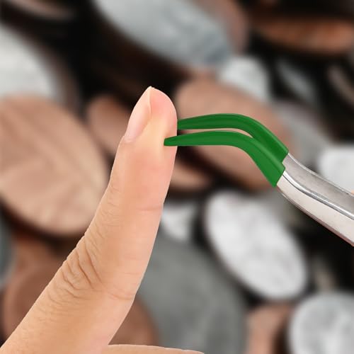 2 Piece Tweezers with Rubber Tips Set - Bent and Straight Flat Tips Tweezers PVC Coated for Stamp Coins Jewelry Crafts, Electronics(Silver, Green) - color: Silver, Green