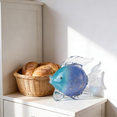 Blue Glass Fish Art Decoration Hand Blown Glass Fish Figurine, Art Paperweight Collection, Modern Office Luxury Decorations(WA-7)