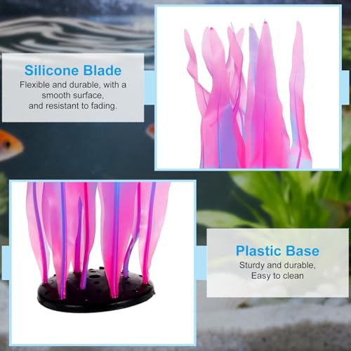 Aquarium Decoration, 17" Plastic Fish Tank Plants Artificial Silicone Glowing Kelp Aquarium Plants Ornament, (Pink, 1 Pcs), Intended for Tall Fish Tank Decor/Landscaping - color: Pink, size: 17"